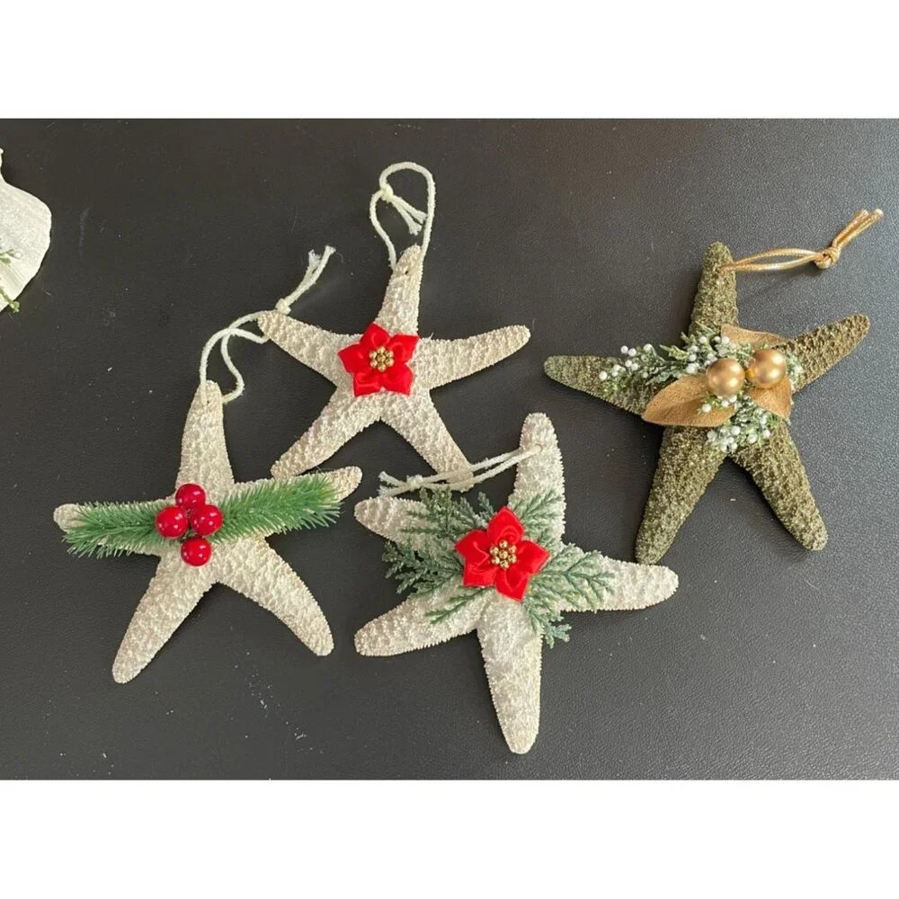 Starfish Christmas Holiday Glittery Ornaments‎ Set Of 4 Embellished